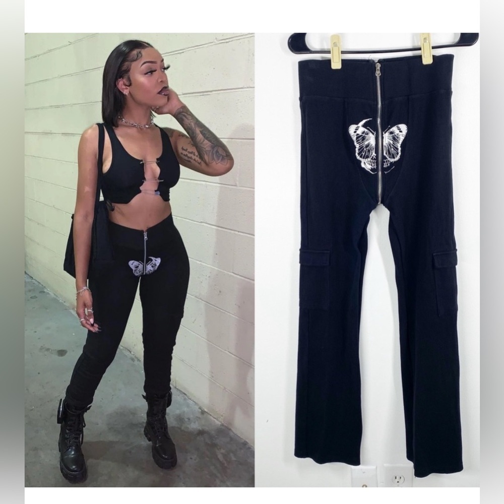 TORDROBES signature u-zip butterfly ribbed flare pants size XS